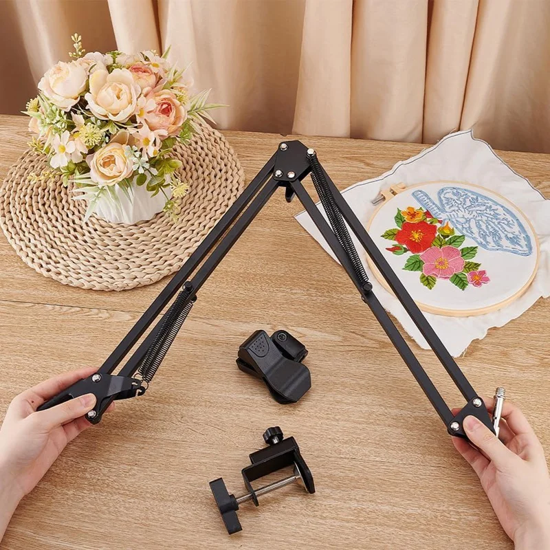 L99A-Black Embroidery Table Stand Kit 8-12Mm Hole Hand Embroidery Stand Knee Folding For Hoop