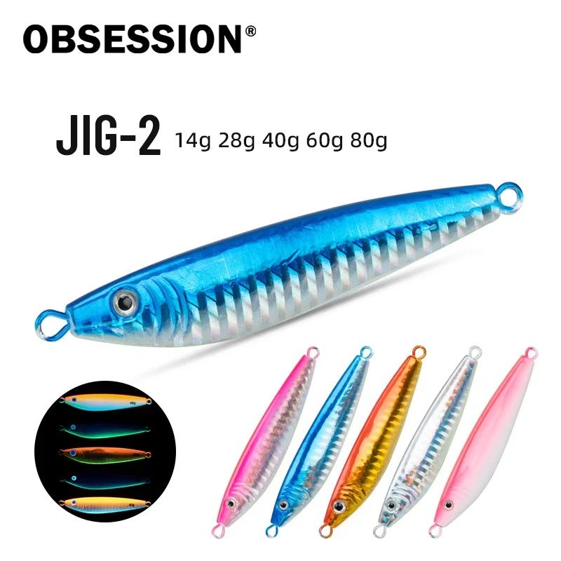 OBSESSION J2 Hartmetall-Jigs 40g 60g 80g 1 Stück Sinkender Angelköder Leuchtender Schnellfall-Jigköder Tiefsee-Jig-Angelköder