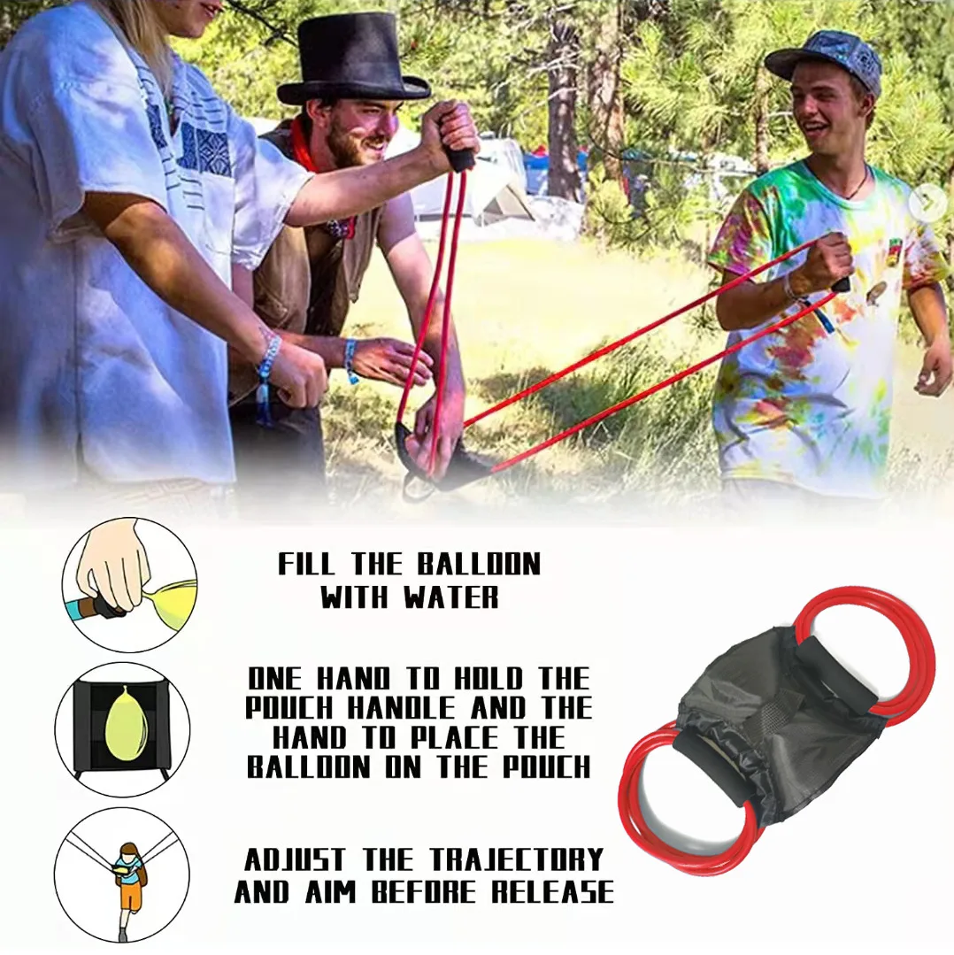 Outdoor Water Balloon Launcher Elastic Party Rope Slingshot Fight Toys 3 People Beach Toy