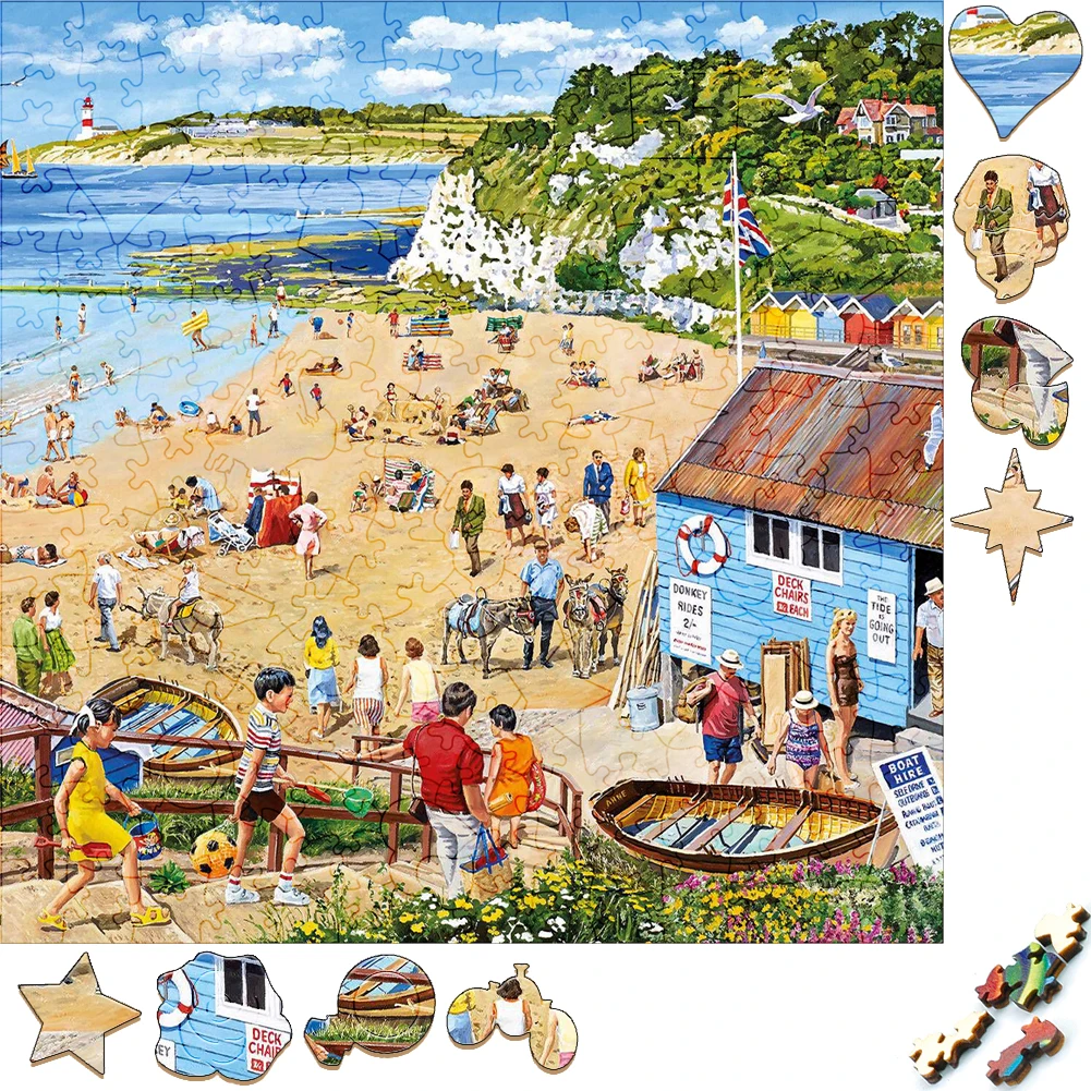 Exquisite Wooden Puzzles Seaside Resort Wood Jigsaw Puzzle Craft Irregular Family Interactive Puzzle Gift for Kids Education Toy funny wooden puzzles amusement park train wood jigsaw puzzle craft irregular family interactive puzzle gift for friend game toy