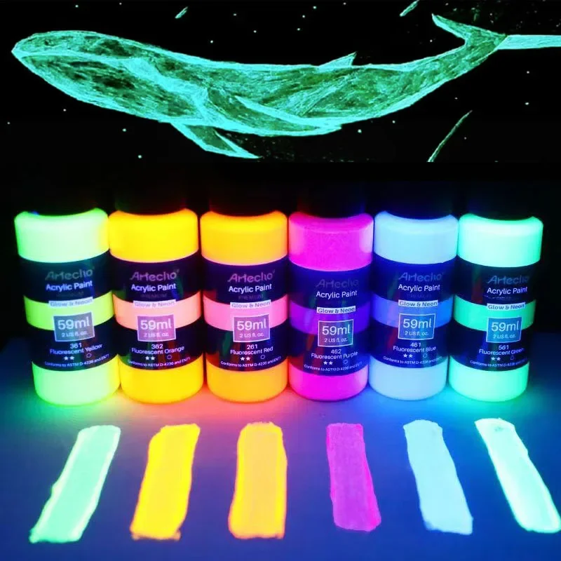 

1pc Fluorescent Acrylic Paint High Brightness Luminous Paint 58ml Student Hand Painted DIY Textile Wall Light Absorbing Pigment