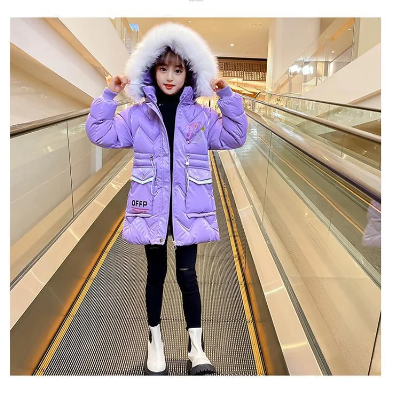 

Teens Clothing Winter Thick Warm Coats Hooded Fur Collar Down Jacket Kids Clothes for Girls Bright Colorful Tops Snowsuit 4-12 Y