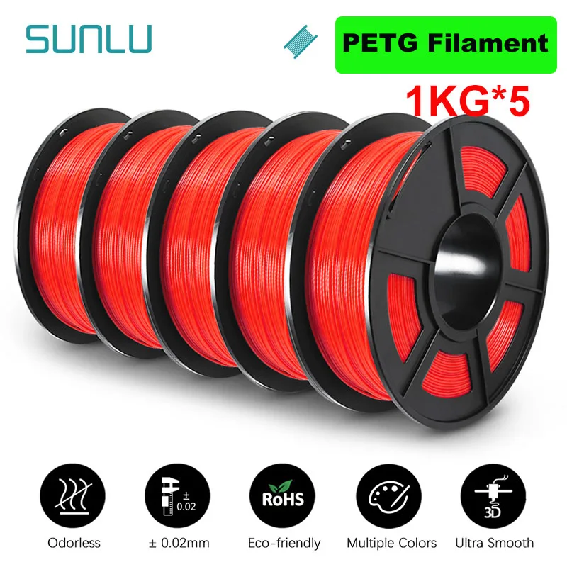 thumbnail image 1 of SUNLU 5KG 3D PLA/PETG/PLA PLUS/Filamento transparente 1,75 mm 5 rollos 1KG Impresora 3D Filamento 3D perfectamente enrollado para impresora 3D y bolígrafo 3D, 1 of 5