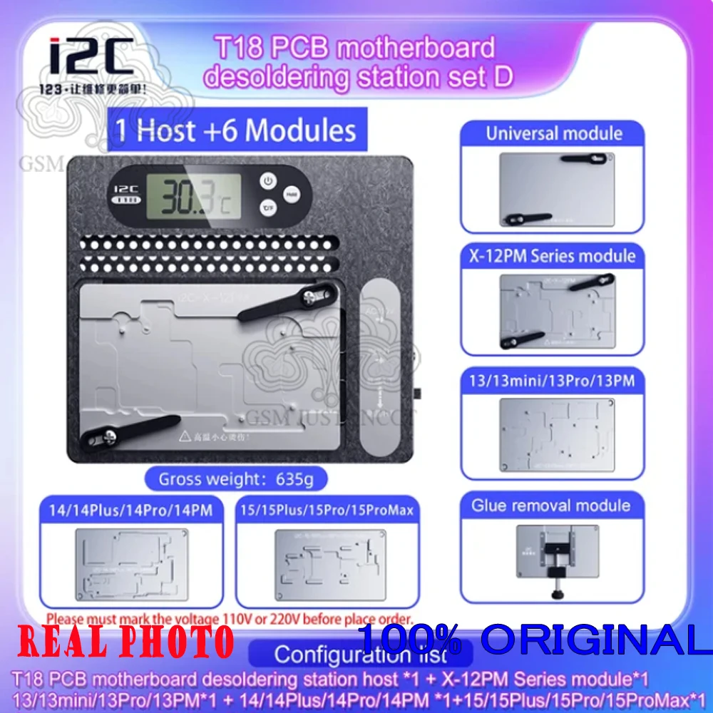 

Pre-Heating Station for iPhone X-15Pro Max, Motherboard Layered Desoldering Platform, Android CPU Chip Degumming, I2C, T18, PCB