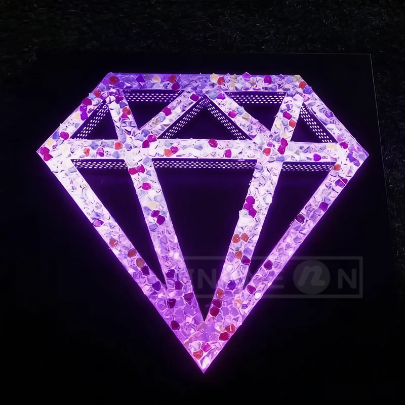 야외용 RGB 금속 3D LED 글자 간판, 매장, 결혼식 및 파티 장 맞춤형 다이아몬드 발광 광고 글자