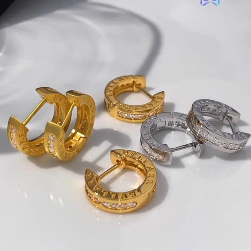 14K Gold-Plated Elegant Zircon Hoop Earring for Women Men 2024 New Fashion Couples Huggies Jewelry Accessories