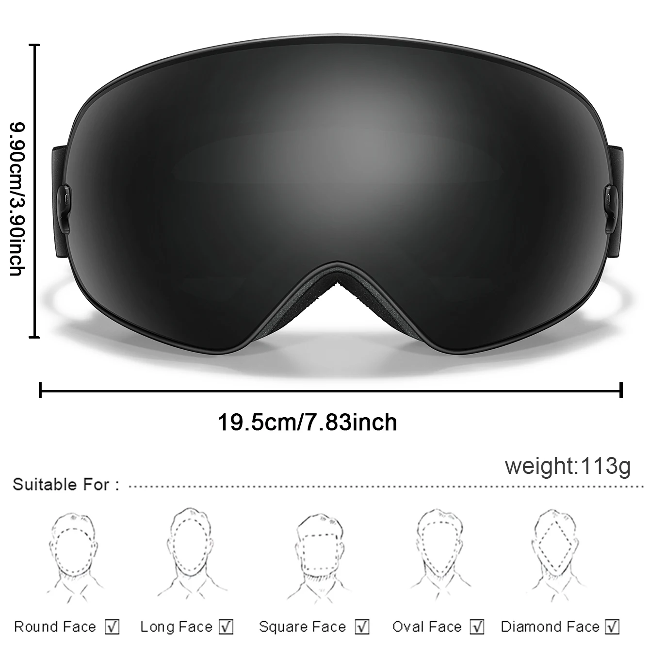 Men Women Anti-Fog UV400 SKI Goggles