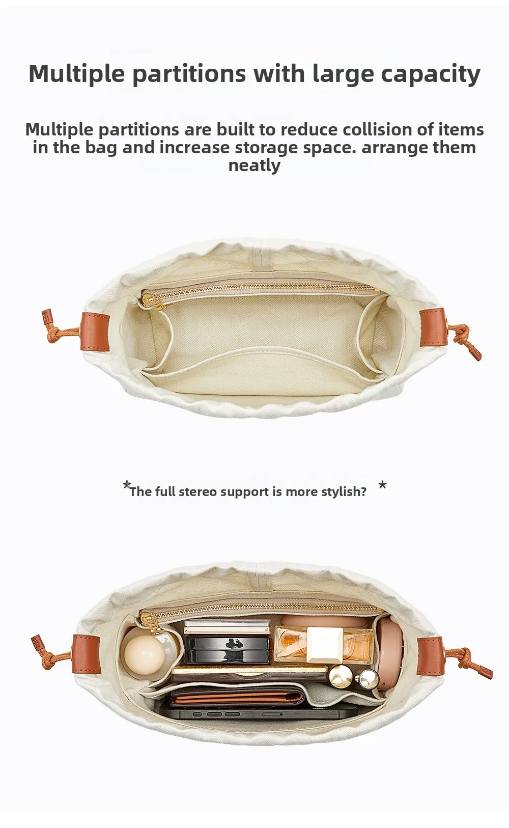 Hollow Bag Organizer Insert for MiuuuuuM Leather Basket S Woven Canvas Storage Bag Support Storage Inner Liner Bag Accessories