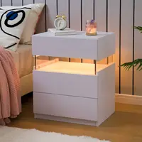 Cubehom Bedside Tables 2 Set with LED Lighting White Bedside Table with 3 Drawers Bedside Table for Bedroom 3