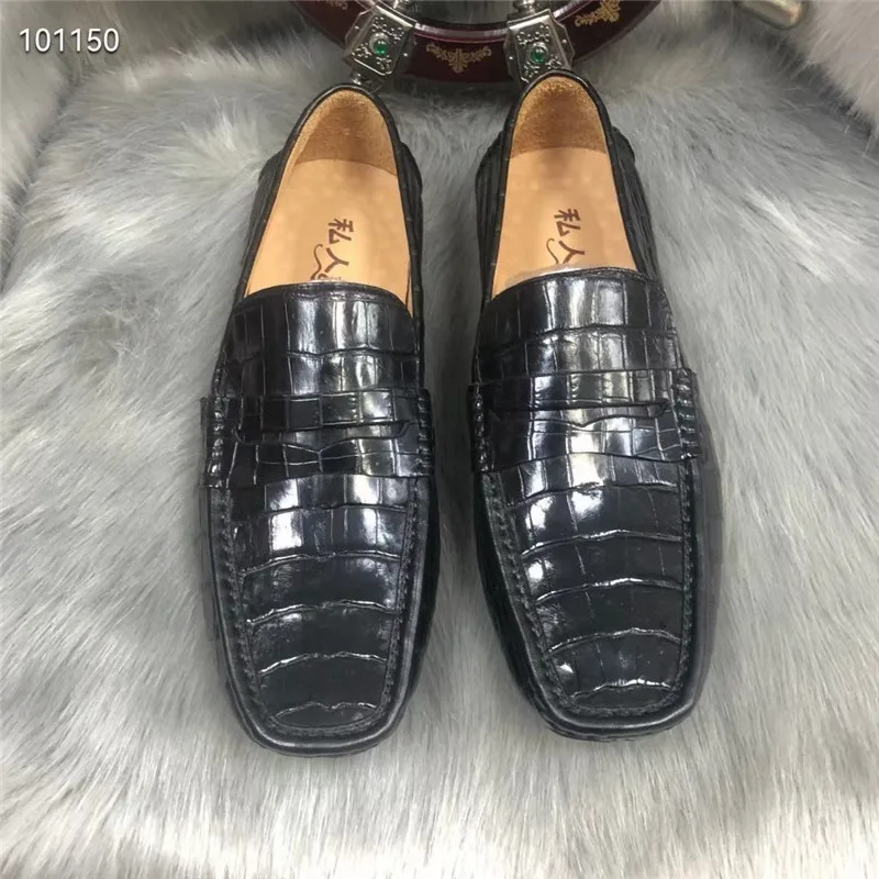 

Authentic Real True Crocodile Skin Men's Soft Black Moccasins Genuine Exotic Alligator Leather Male Casual Slip-on Loafers Flats
