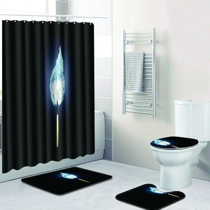 Customized Logo Photo Bathroom Set Waterproof Shower Curtain with Hooks Toilet Cover Mat Bath Decor 4Pcs/set POD Dropshipping