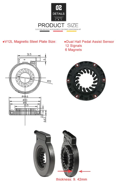 Kt-v12l Pedal Assist Sensore Di Pedalata PAS Per Bicicletta Elettrica KT- V12L - 12 Magneti, Impermeabile, Per E-Bike Sensore Cadenza E Velocità - Foto 3
