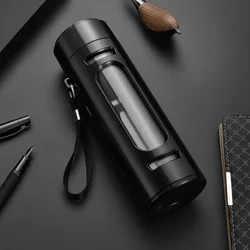Elegant Glass Water Bottle with Filter and Protective Sleeve - Black/Blue - 400ml (Black)