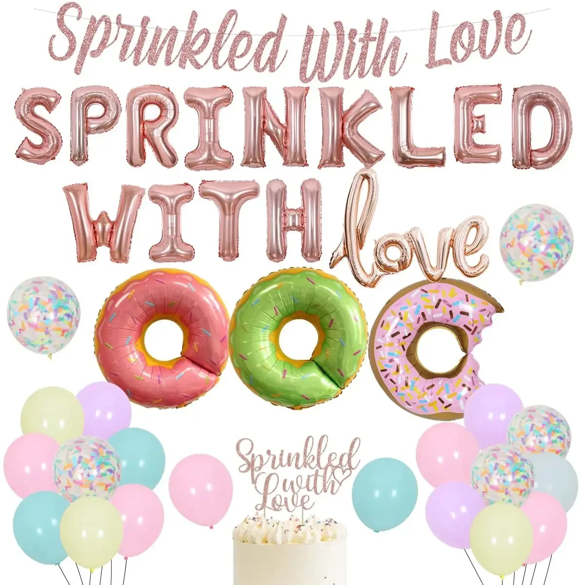 

Sursurprise Donut Baby Sprinkle Decorations for Girls Baby Shower Party Supplies Sprinkled with Love Balloon Cake Topper Kit