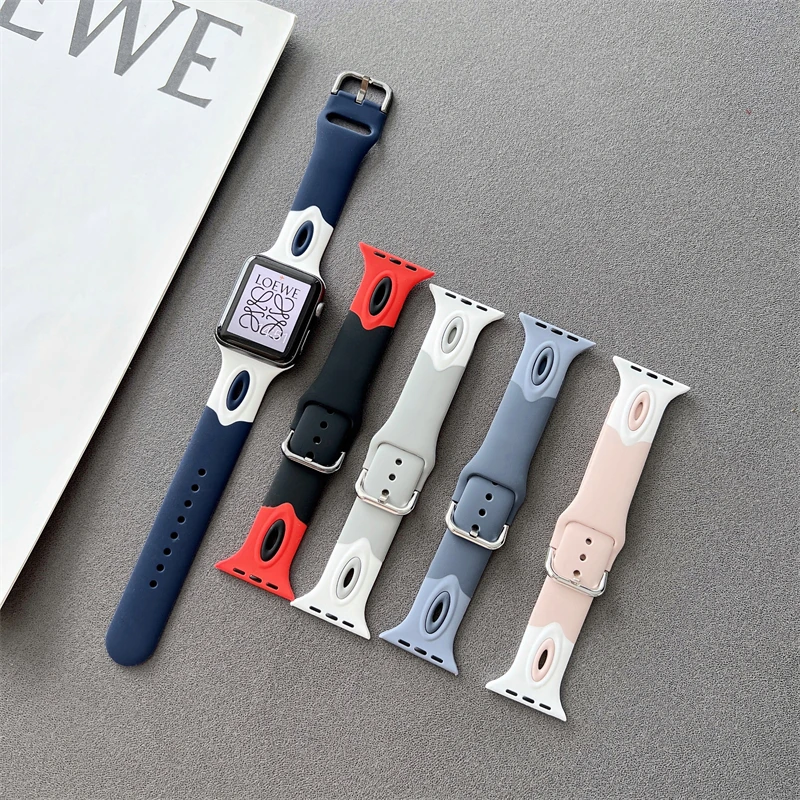 

Ремешок силиконовый для Apple Watch band 44 мм 40 мм 42 мм 38 мм 4 5 6 se, спортивный браслет для смарт-часов iWatch series 7 45 мм 41 мм