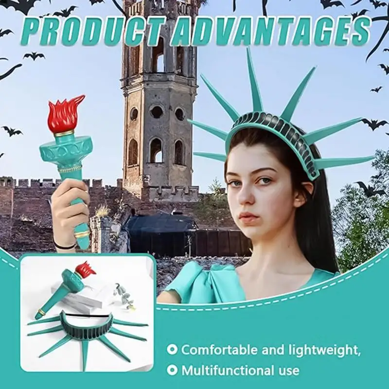Statue Of Liberty Goddess Headband And Torch Lady Liberty Cosplay Crown Festival Hair Accessories Novelty Headband For Masquerad
