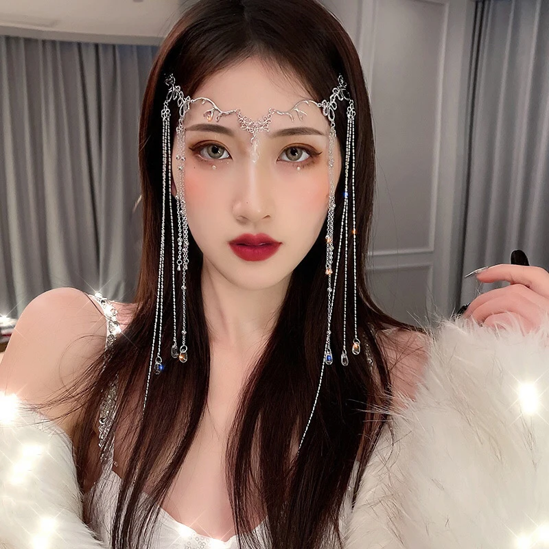 빈티지 헤어 쥬얼리 샤이니 헤드 체인 라인석, 중국 스타일 헤어밴드, 술 헤어 장식, 물방울 장식 헤드피스