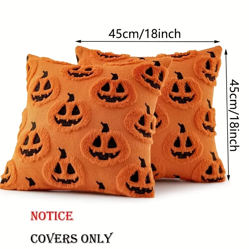 2pcs Soft Plush Halloween Throw Pillow Covers,Pumpkin Decor Cushion Cases with Zipper Closure, Fall Decorations