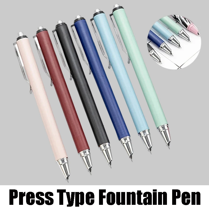 1+3pcs Plastics Retractable Fountain Pen Press Type 0.5mm Nib Calligraphy Multi-function Pen Replaceable Ink Sac School Supplies