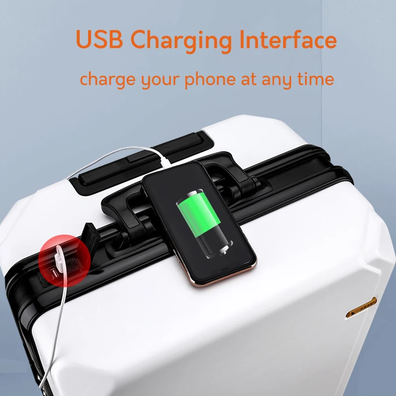 Fashion rolling luggage aluminum frame USB charging trolley suitcase 20/24/26/28 inch students password travel luggage travel bag pull bar suitcase