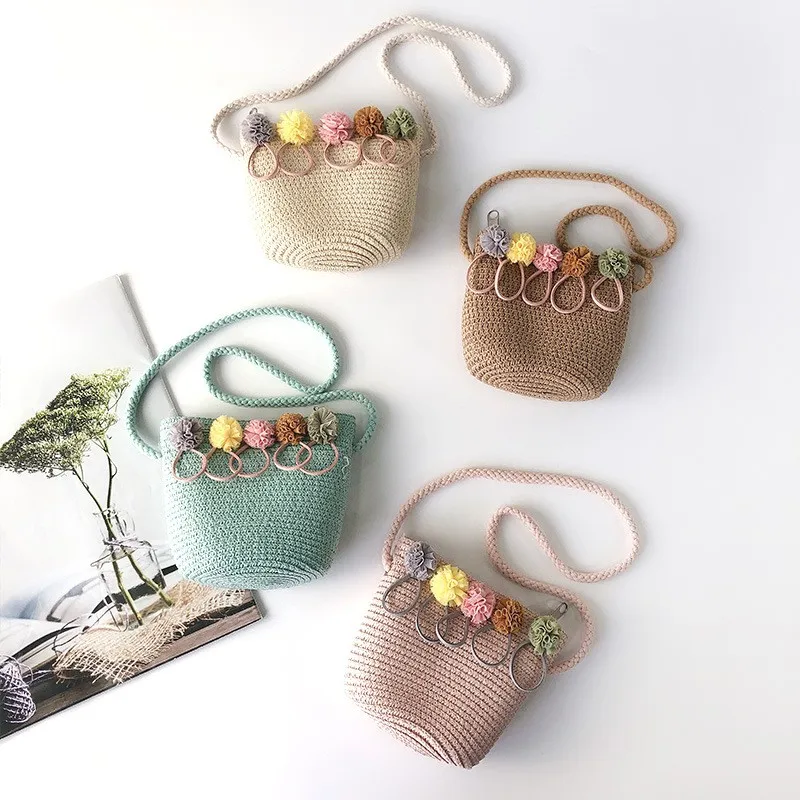 Beach Bag for Kids Flower Straw Shoulder Crossbody Bag Purse Summer Woven Bag for Girls Kids Straw Bag 5