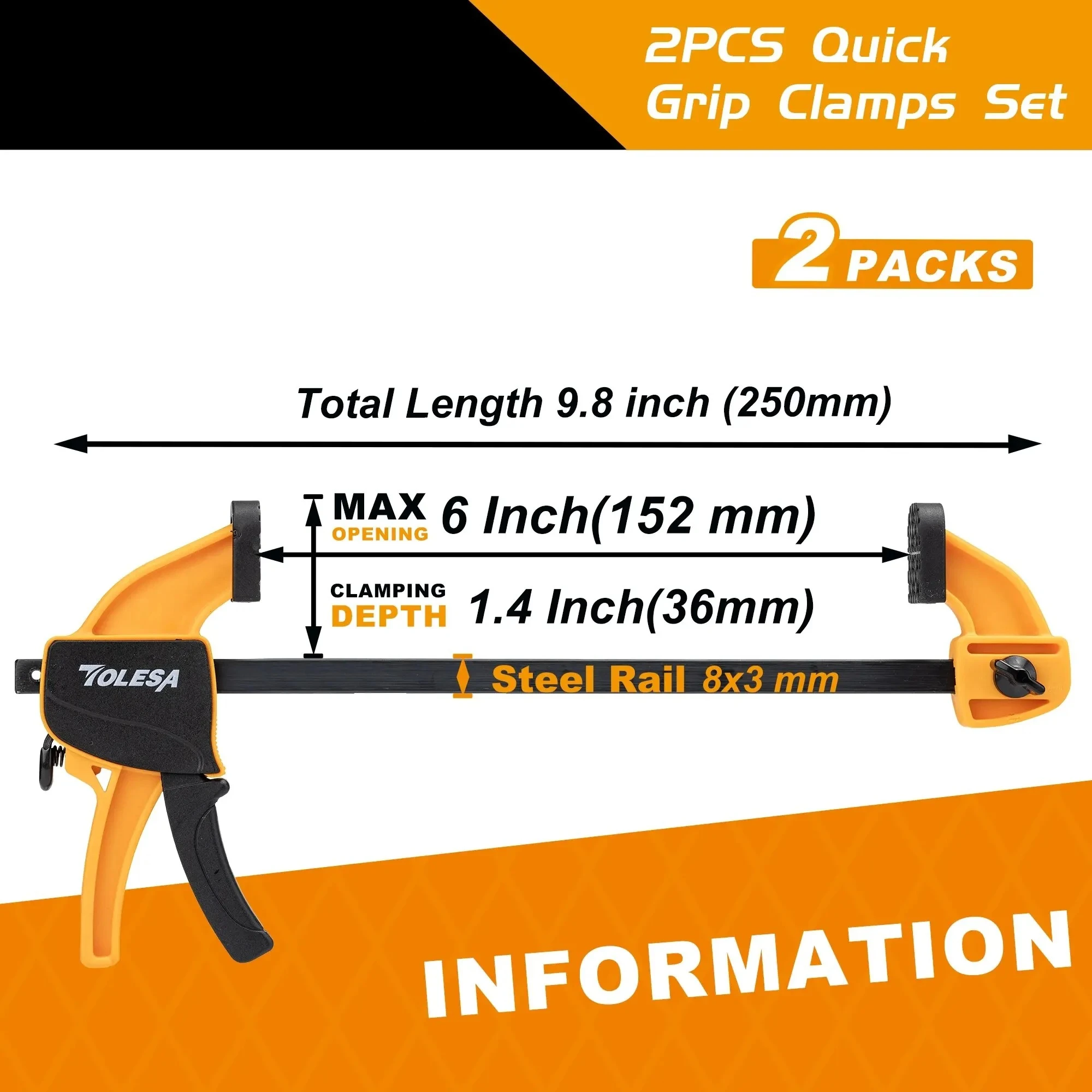 Woodworking Clamps 4"/6" Bar Clamps 2PCS One-Handed Clamp Spreader Light-Duty Quick-Change