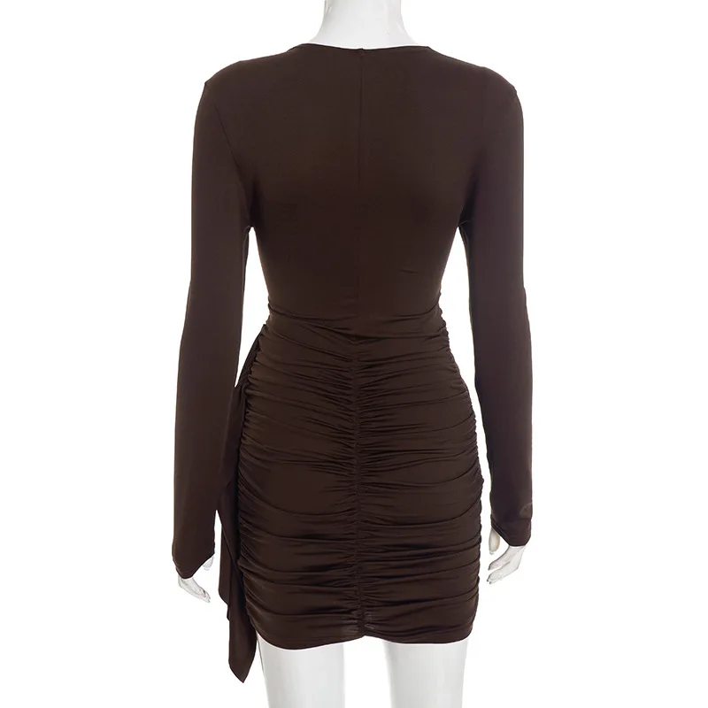 New Fashion Women Short Wrap High Waisted Mini Winter Dress 2025 Outfits Sexy Night Club Party Evening Long Sleeve Dress