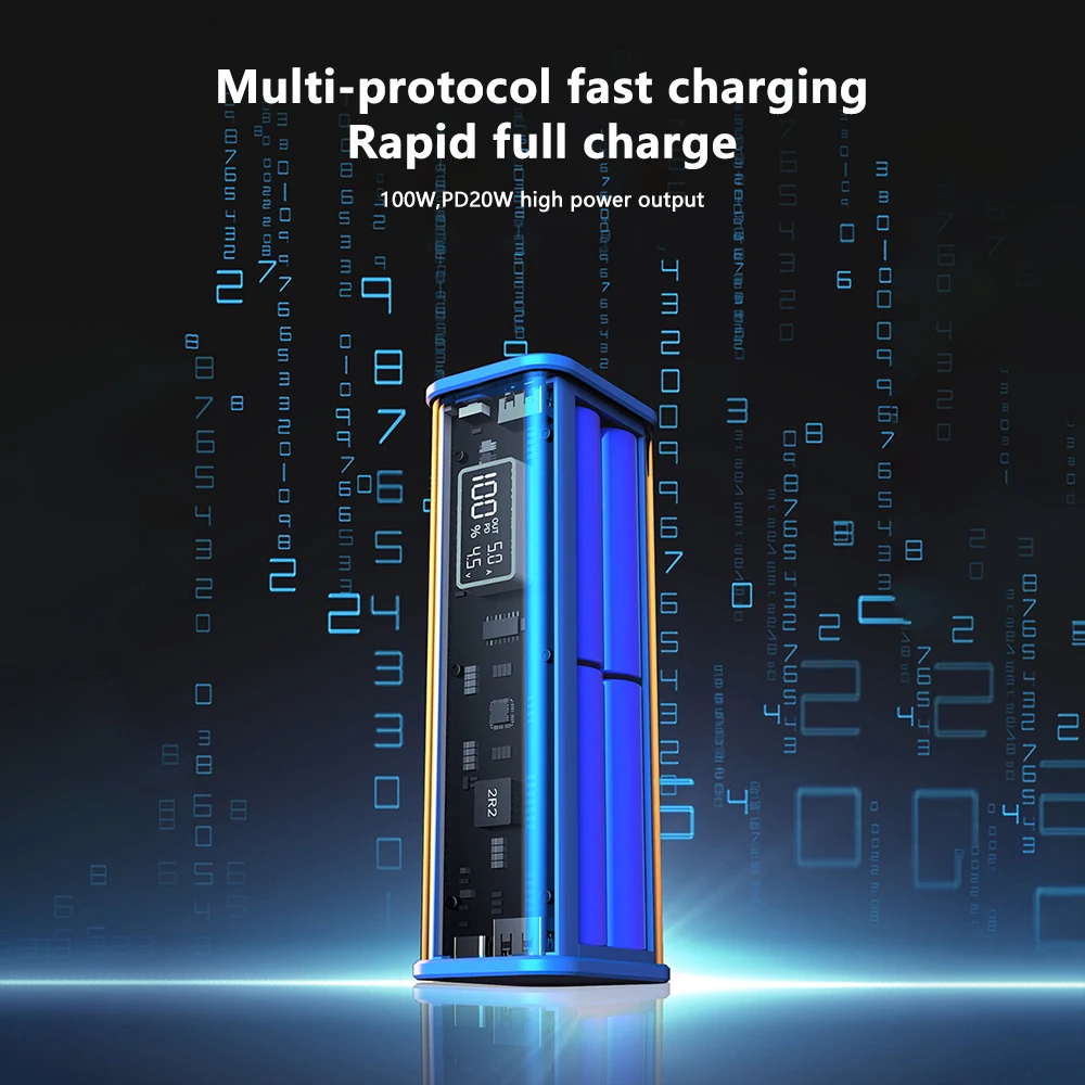 18650 Battery Case No Soldering DIY Mobile Power Transparent Technology Wind Charging Power PD22.5W Fast Charging 5