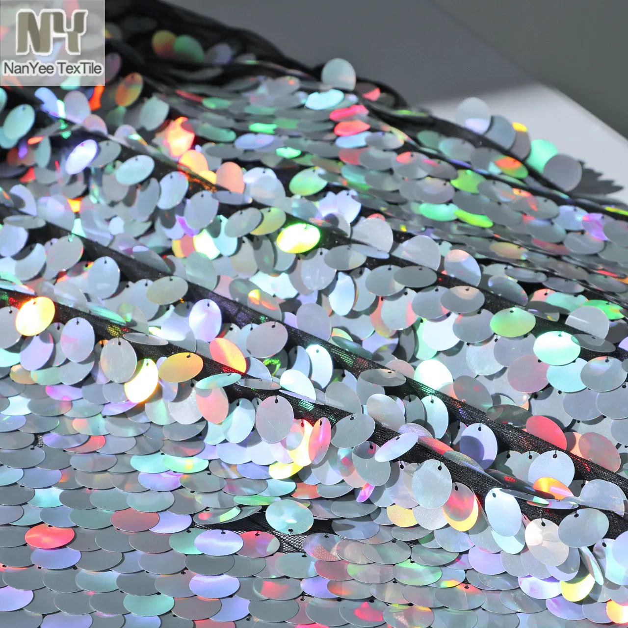 Bling Bling 1.8cm Big Coin Large Dot Silver Iridesent Hologram Round Shape Sparkly Mermaid Scale Disco Sequin Embroidered Fabric