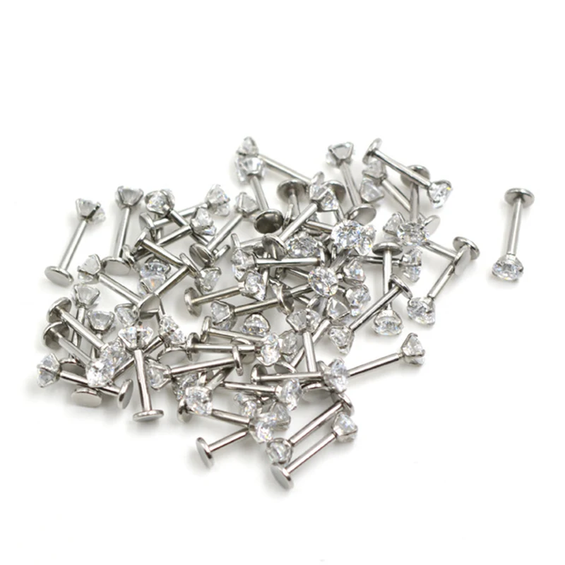 16G Stainless Steel Labret Lip Ring Piercing CZ Zircon Earring 6/8/10MM 6 Pcs/Lot