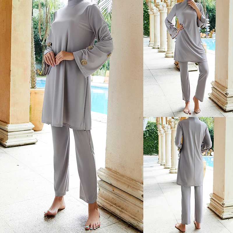 

Muslim Swimsuit Women 2022 Patchwork Burkini With Hijab Plain Modest Swimwear Muslim Wear Bathing Islamic Femme Swimming Suit
