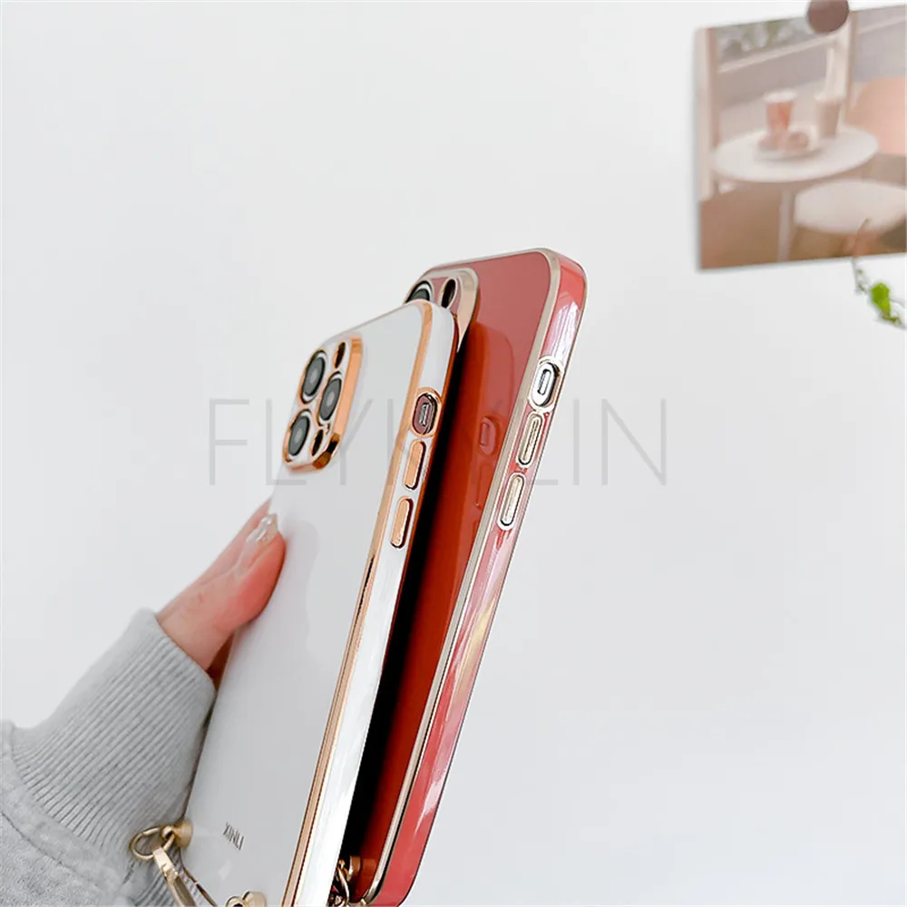 Enhanced Crossbody Lanyard Necklace Phone Case with Plating Soft Silicone Cover