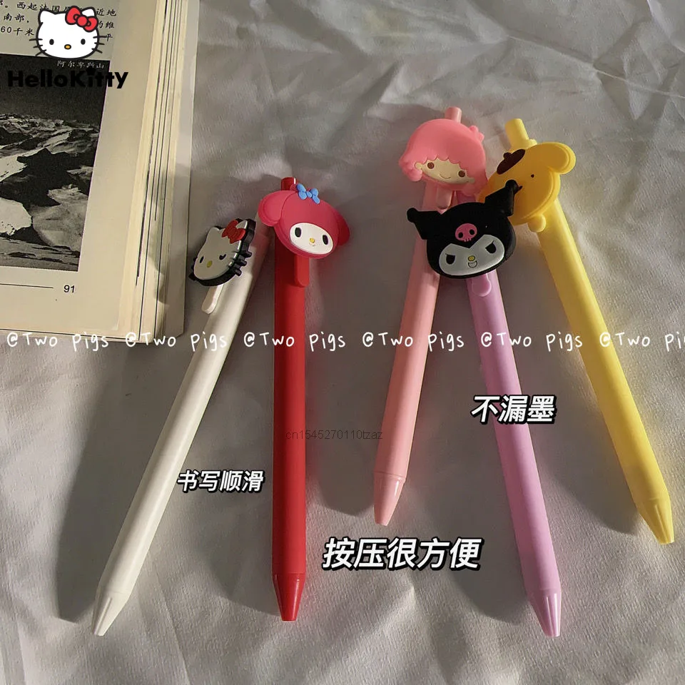 

5pcs/bag Sanrio Hello Kitty Cartoon 0.5mm Neutral Pen Mymelody Kuromi Cute Pattern Black Press Gel Pen Student Study Stationery