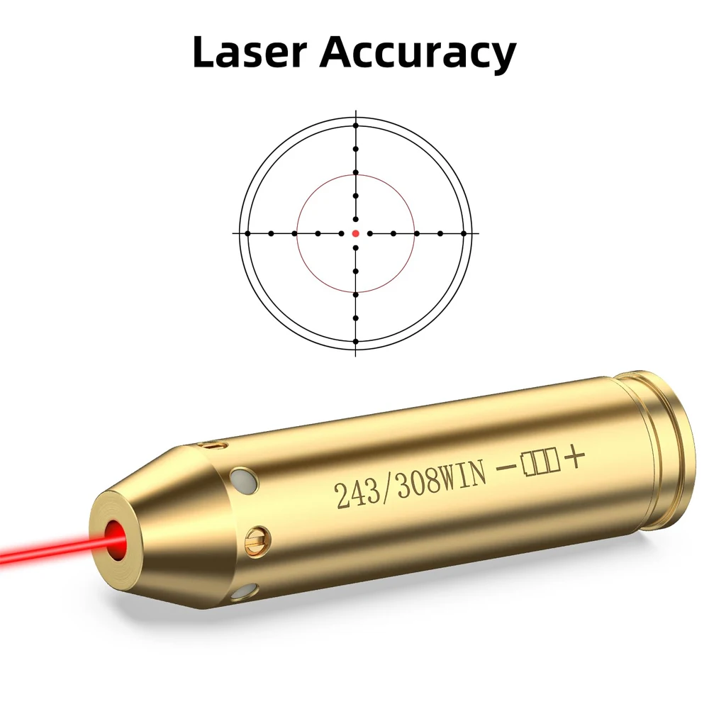 Tactical Red Bore Dot Laser Boresight fit 243 308WIN 7MM 08REM Cartridge Bore Sighter for Pistol Rifle Scope Hunting Adjustment