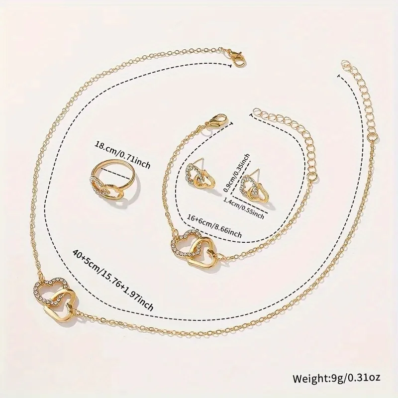 6pcs/set-New Women's Water Diamond Love Fashion Quartz Watch Set, Comes with Bracelet, Necklace, Ring and Earrings, Holiday Gift