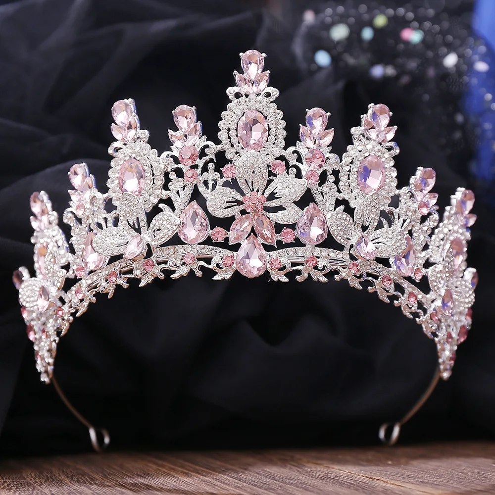 DIEZI 10 Color Luxury Opal Crystal Flower Tiara Crown For Women Wedding Party New Elegant Bridal Bride Crown Hair Accessories