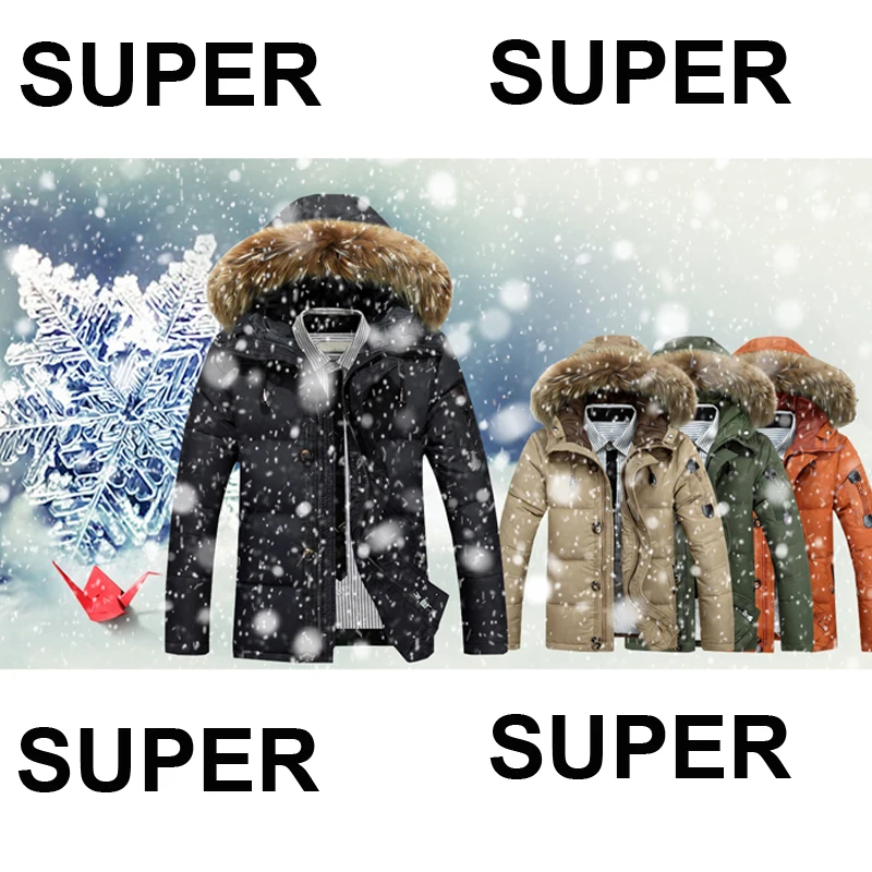 Down Jacket Men 90%Duck Down Warm Winter Jackest Men -30 Degree Snow Outwear Hooded FurCollar Windproof Outerwear Coats