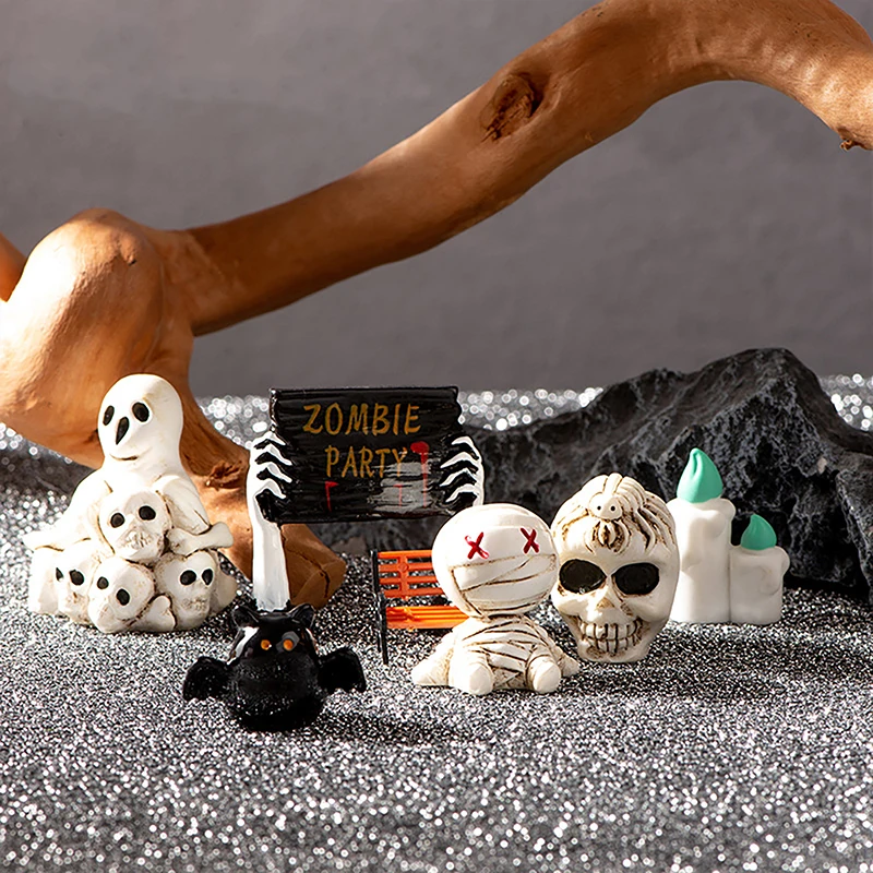 Figurina In Miniatura Adorabile Cartone Animato Mummia Teschio Micro Ornamenti Paesaggistici Per Decorazioni Di Halloween Home Office Desk Room Decor