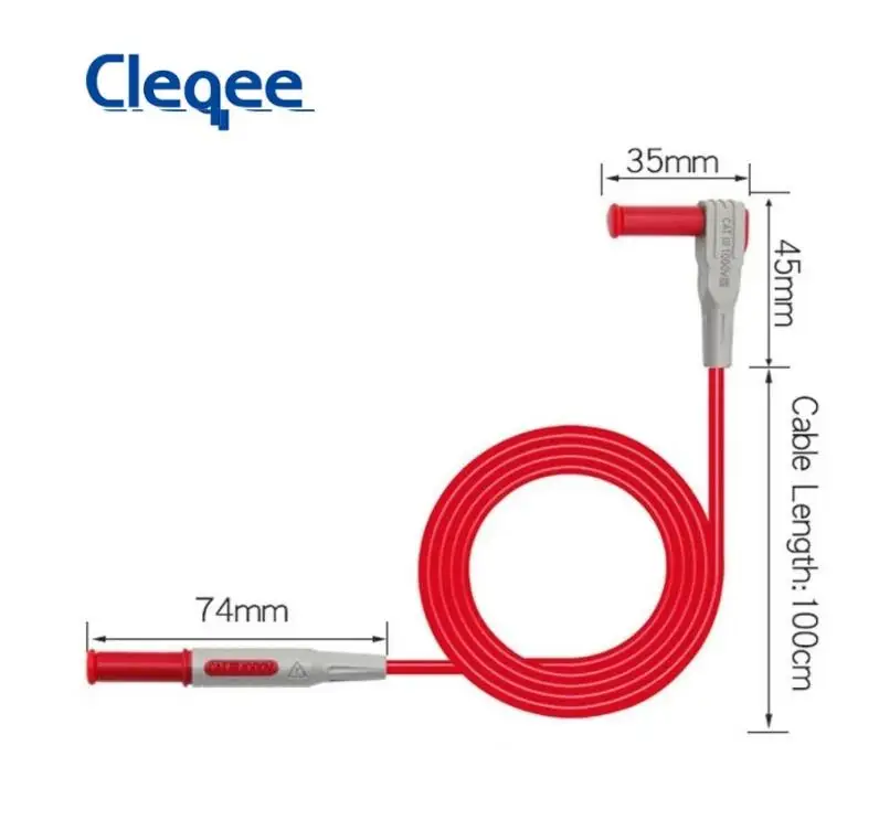 Cleqee P1033 Safety Banana Plug Test Lead 90 Degree To Straight Multimeter Test Cable 100CM 1000V/15A 2PCS