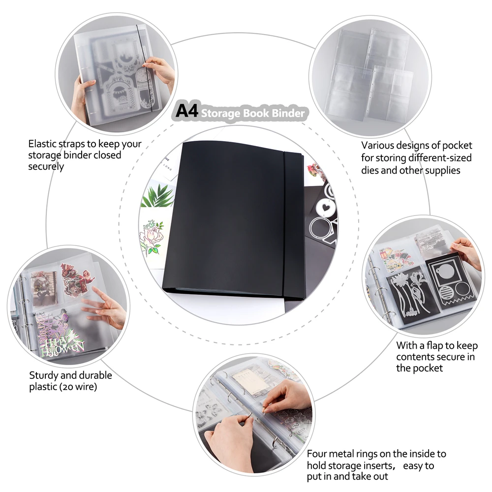 A4 Die Storage Book Binder Page Protectors Pockets Inserts Organizer Magnet Sheet for Diy Die and Stamp Craft Supplies Organizer