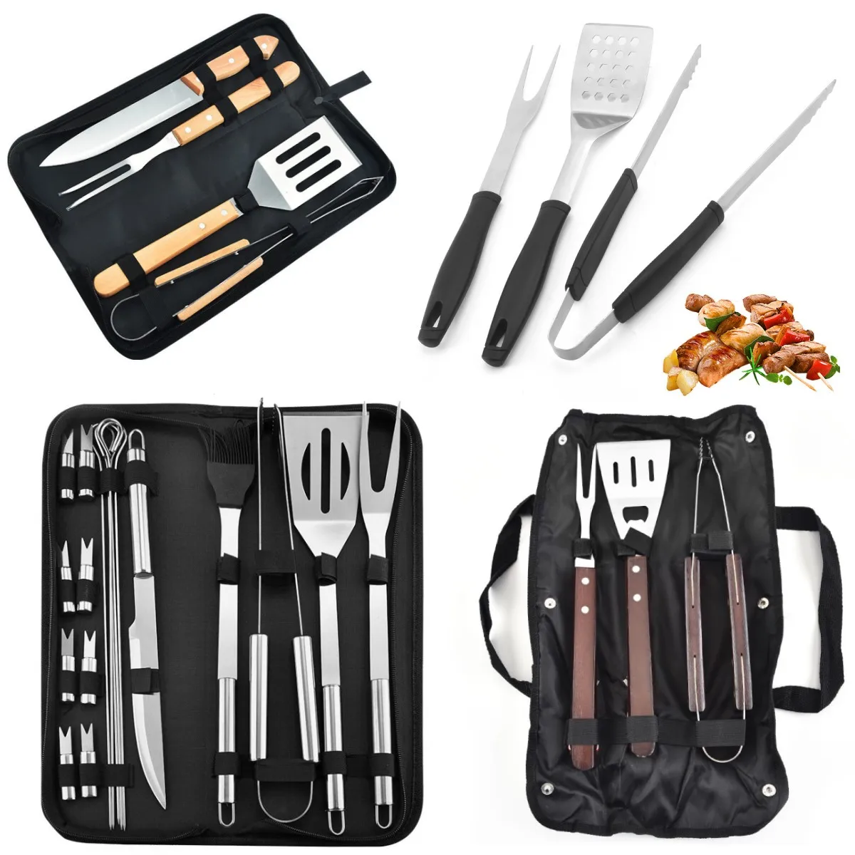 

Stainless Steel BBQ Tools Set spatula fork knife brush skewers Barbecue Grilling Accessories Camping Outdoor Cooking Utensil