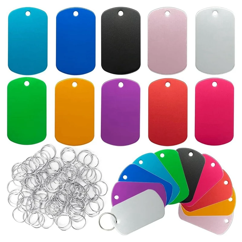 

50 Pack Aluminum Tag Blanks Engraving Blank Metal Tags With Hanging Hole Multicolor Pet ID Double Sided Stamping Engraving Tags