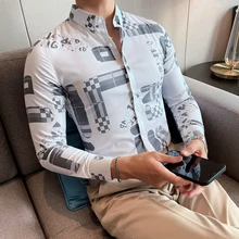 

High Quality Gorgeous Spring and Autumn New British Printing Business Casual Men Wear Europe and America Simple Men's Slim Shirt