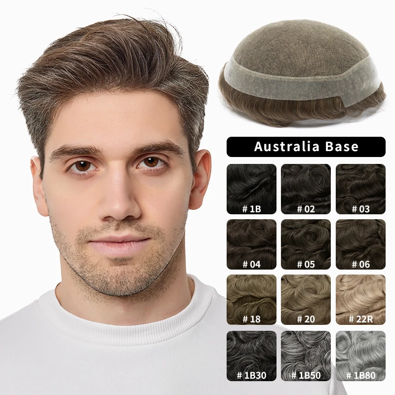 

Men Toupee Australia Base Human Hair Swiss Lace Natural Skin Hairline Men's Capillary Prosthesis Male Wig Durable Hair System