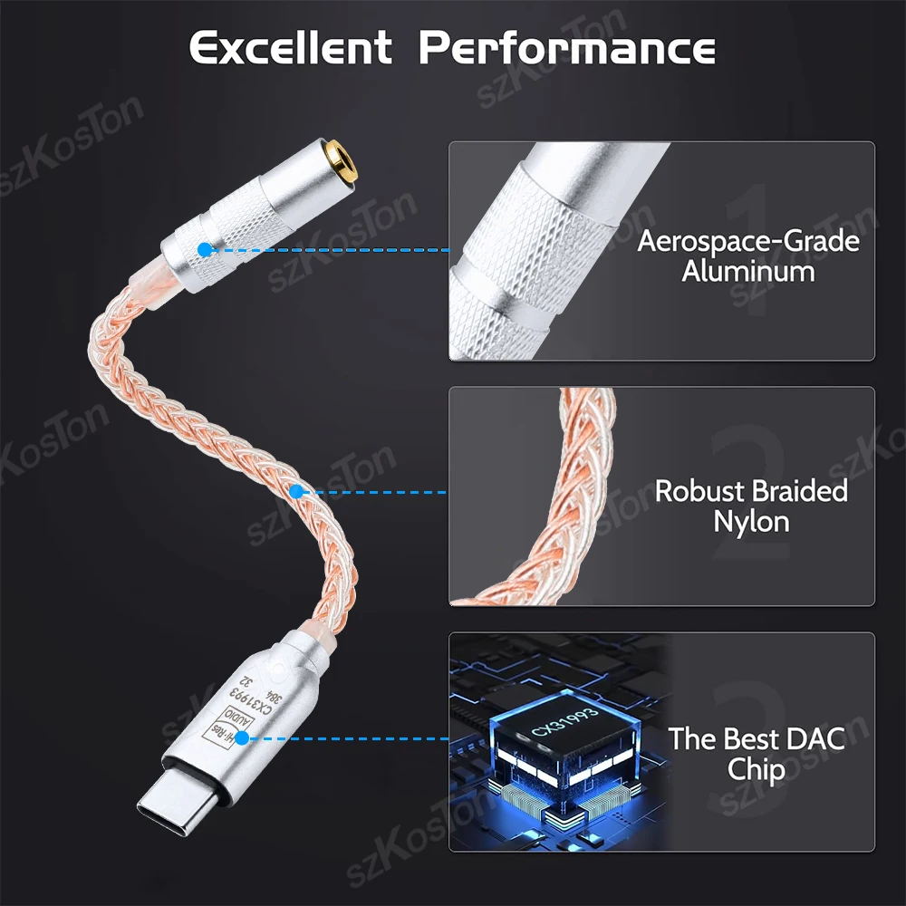 CX31993 DAC HiFi-Kopfhörerverstärker Typ C auf 3,5 mm Adapter 32b/384kHz Audio-Decoder IEM AMP für iPhone15 Samsung Konverter – Detail 9