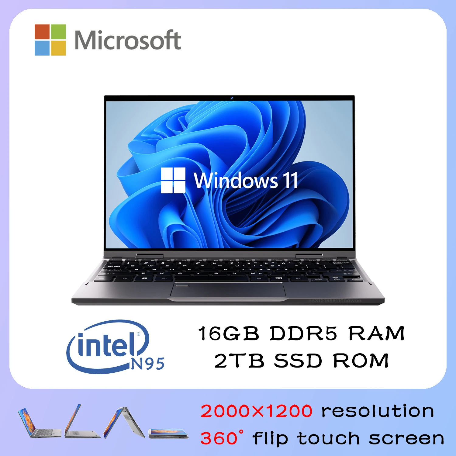 2023 터치 스크린 2 in 1 게임 노트북, 15.6인치 윈도우 11, 12세대 인텔 N95, 12GB DDR5, 1TB 넷북 한국어 키보드 8 인텔 N95 10.95 인치 노트북 360 ° 플립 OLED 터치 스크린, 알루미늄 합금 본체, 윈도우 11, 16GB, DDR5 RAM, 2TB SSD ROM