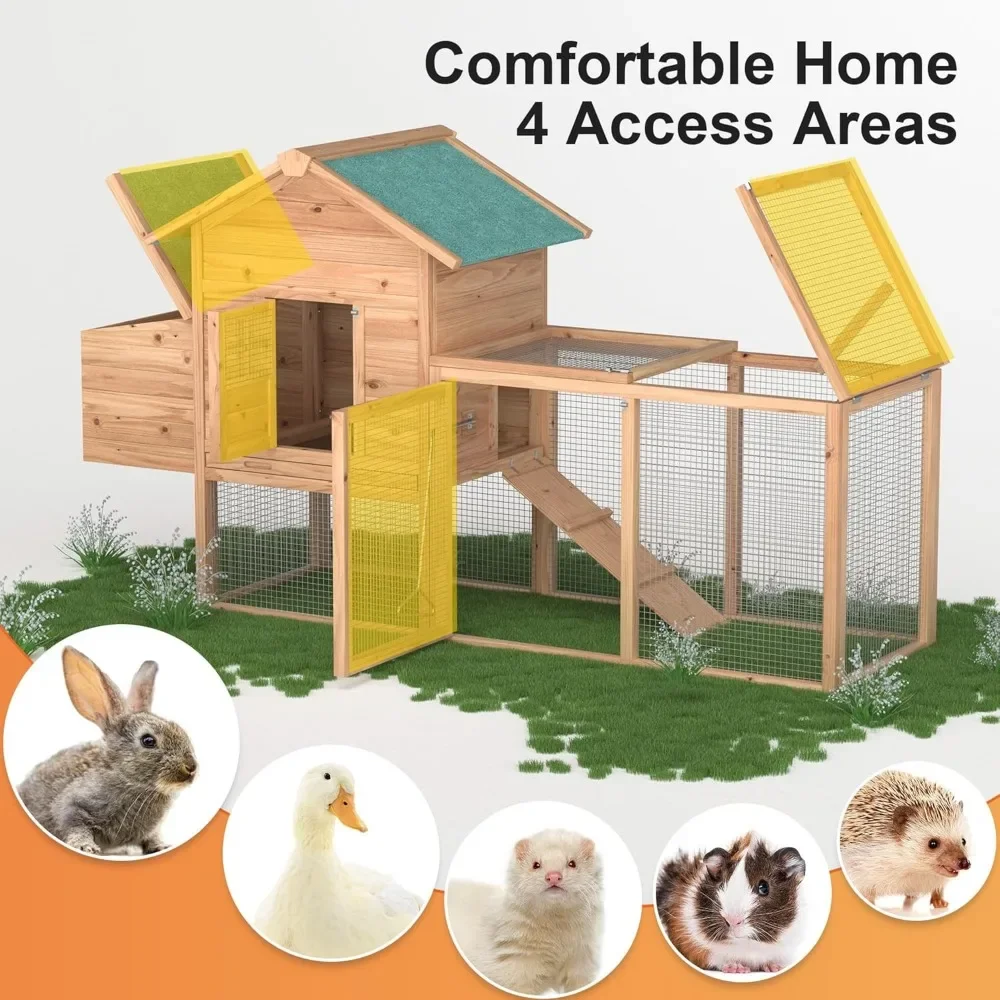 Outdoor Chicken Coop for 2-4 Chickens Wooden Hen House Poultry Pet Hutch Run Cage with Waterproof Asphalt Roof, Wire Fence (80") 4