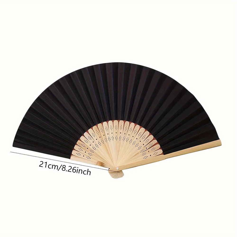 1pcVintage Black Bamboo Folding Fan - Handmade Vintage Chinese Style, Lightweight and Durable, Perfect Gift for Ladies and Girls