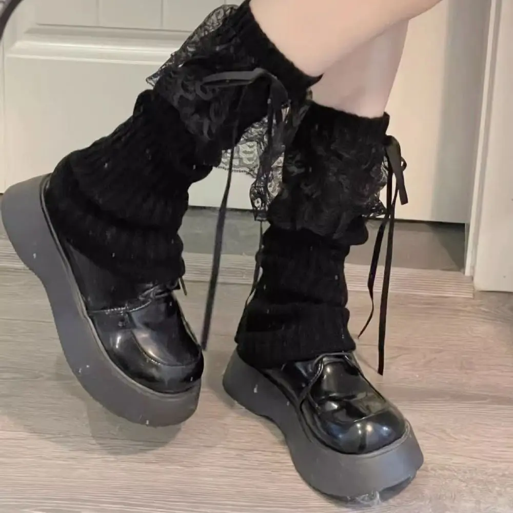 Description Picture 5 of itemWoman Leg Warmers Autumn And Winter Ribbon Lolita Black Knee Warmers Long Socks JK Knitted Girl White Leg Warmers