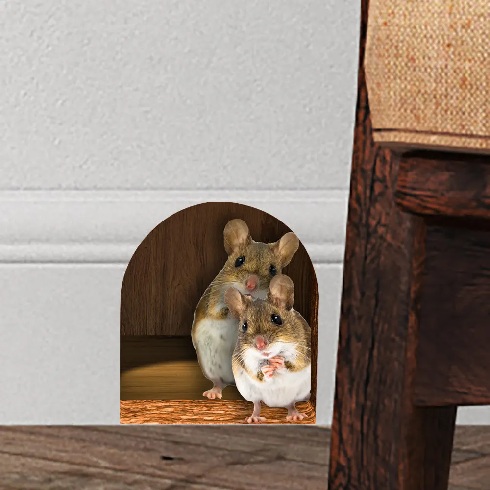 M528 Cute Mouse Hole Wall Sticker Kids Room Refrigerator Background Home Decoration Mural Living Room Wallpaper Funny Decal
